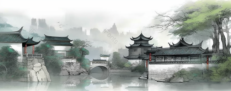 中国复古彩色水墨风景国画江南建筑风景,插画/手绘图,插画/手绘图库,插画/手绘图下载,插画/手绘
